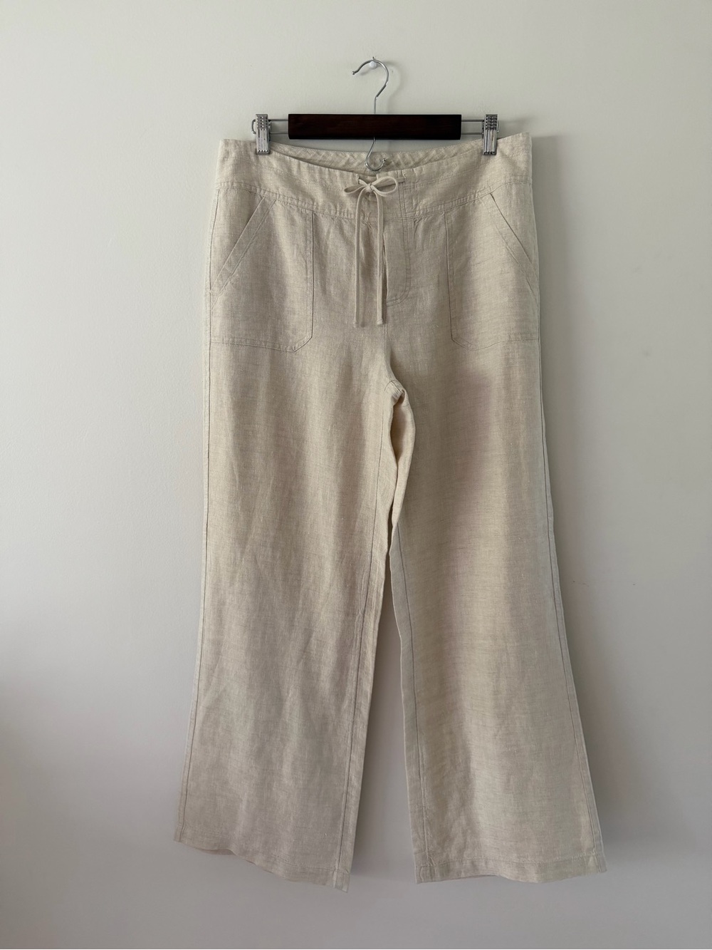 100% Linen Oatmeal Wide Leg Neutral Minimalist Capsule Coastal Resort Pants Lrge